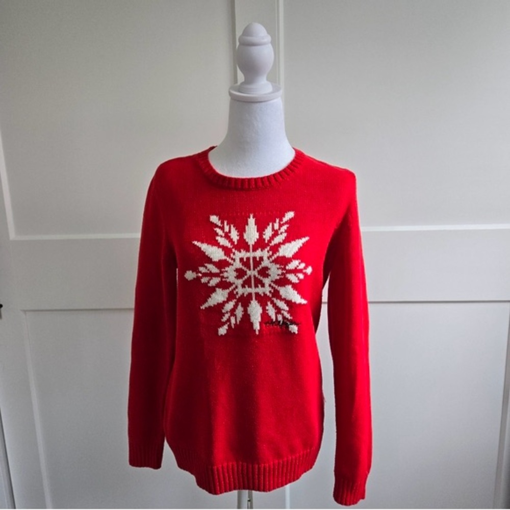 Tommy Hilfiger Womens Medium Red Snowflake Sweater